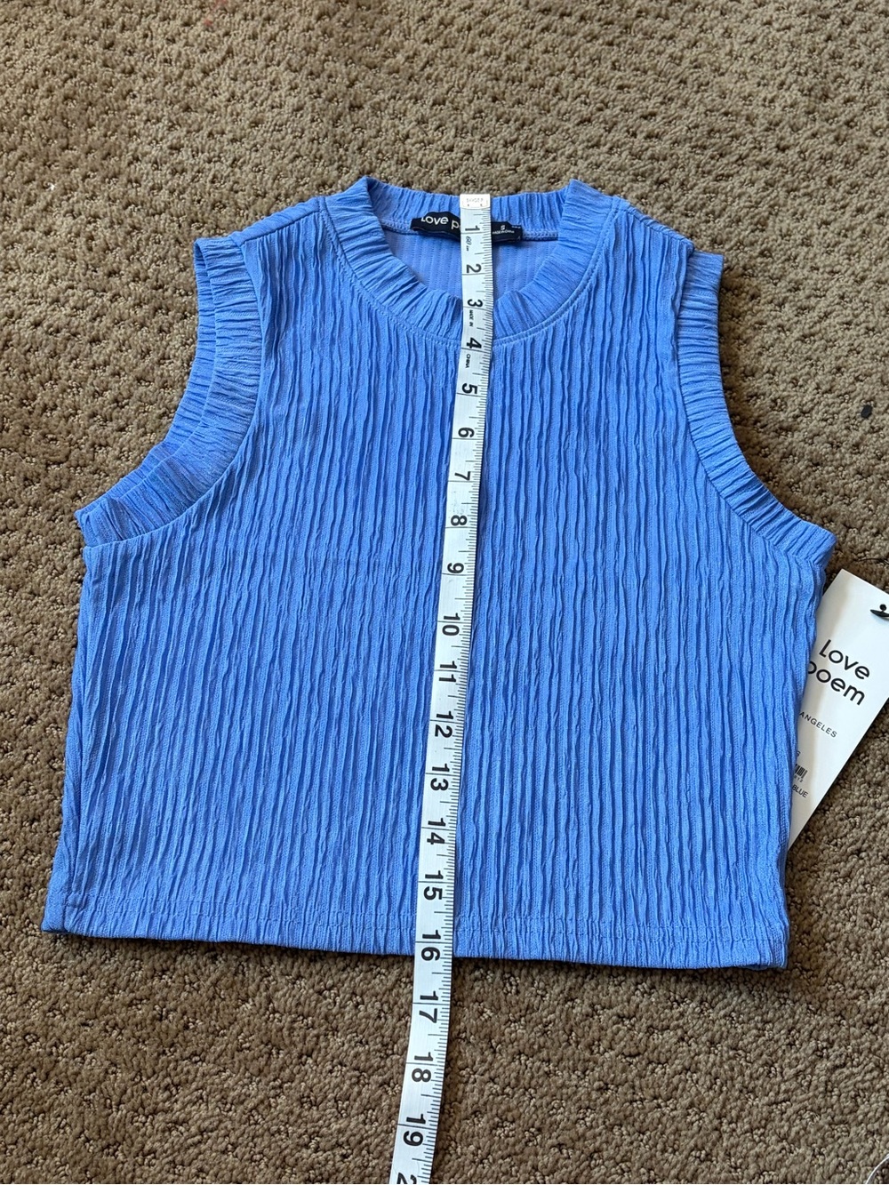 NWT Love Poem Plisse 2 Piece Set Sleeveless Crop Top Wide Leg Pants blue small - Picture 11 of 11